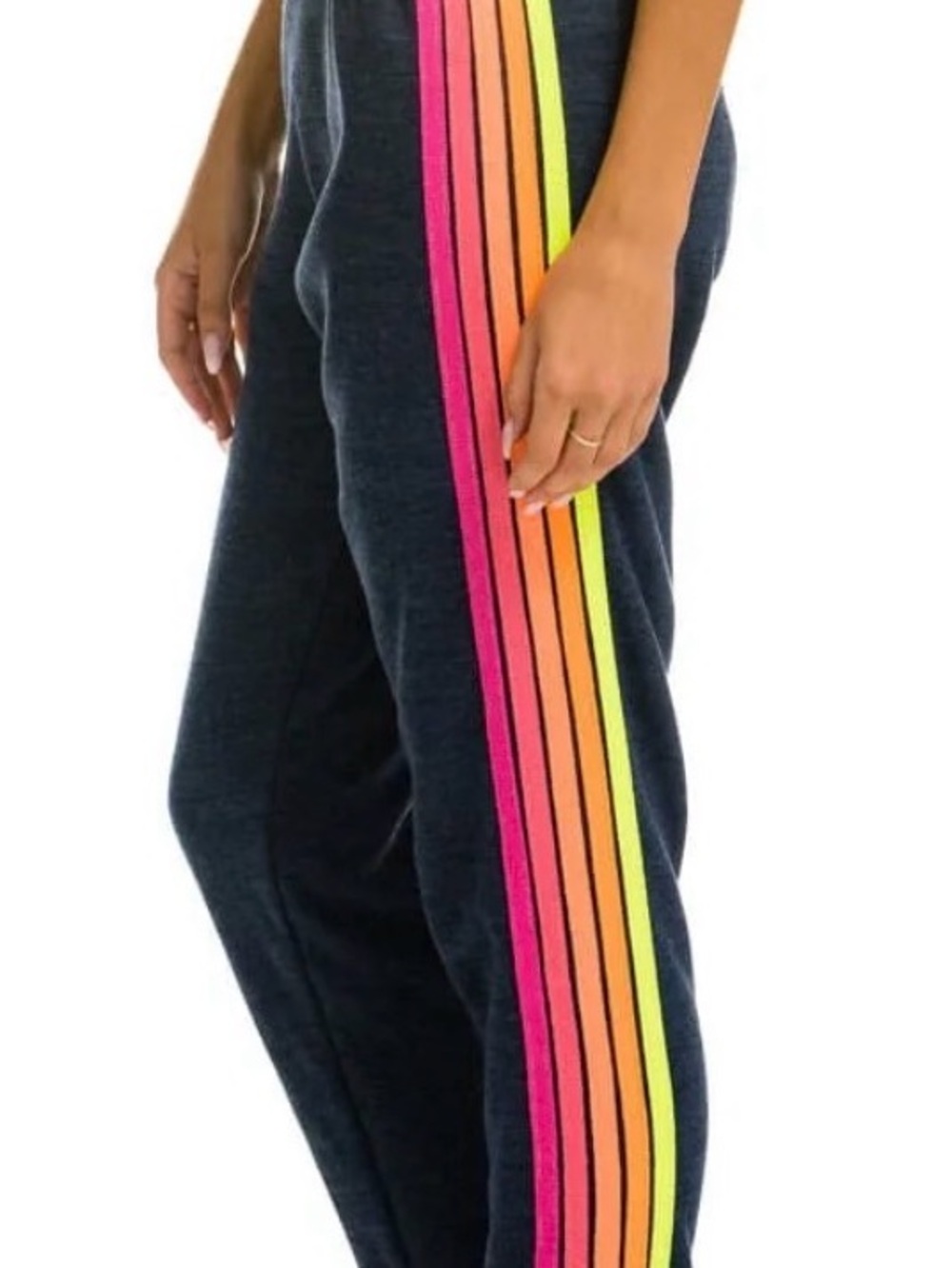 Navy Joggers with Neon Pink, Orange & Yellow Side Stripes